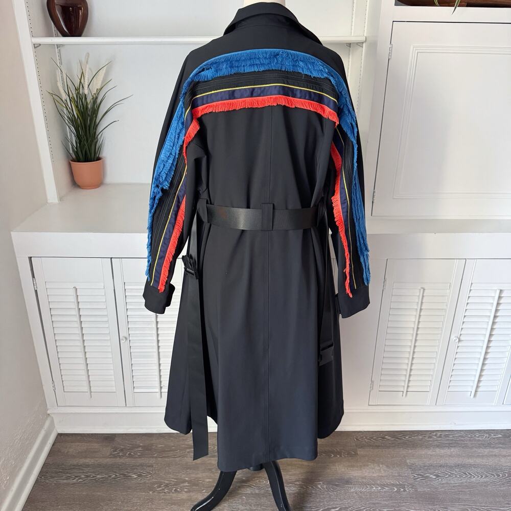 Angel Chen Black Colorful Fringe Belted Long Trench Jacket Size M